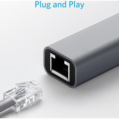 Converter POWERTECH USB Type-C σε ethernet RJ45 PTH-044, 1000M, γκρι